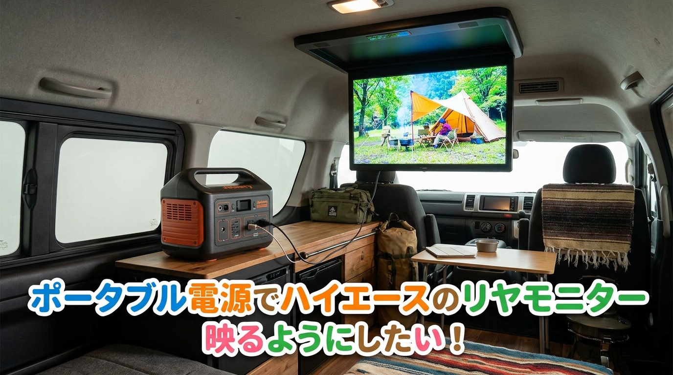 ポータブル電源でハイエースのリヤモニター映るようにしたい！