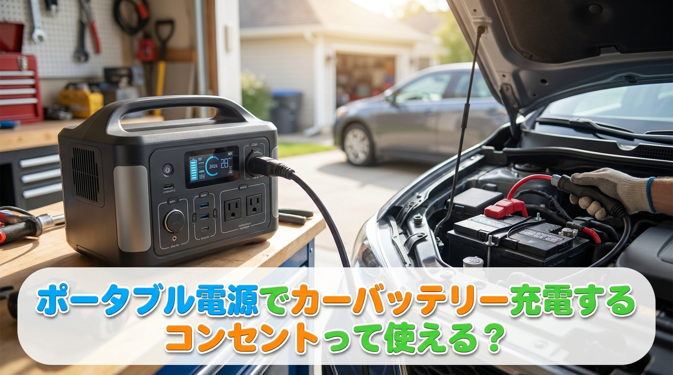 ポータブル電源でカーバッテリー充電するコンセントって使える？