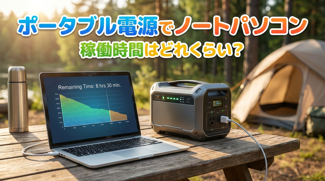 ポータブル電源でノートパソコンの稼働時間はどれくらい?