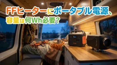 FFヒーターにポータブル電源、容量は何Wh必要？