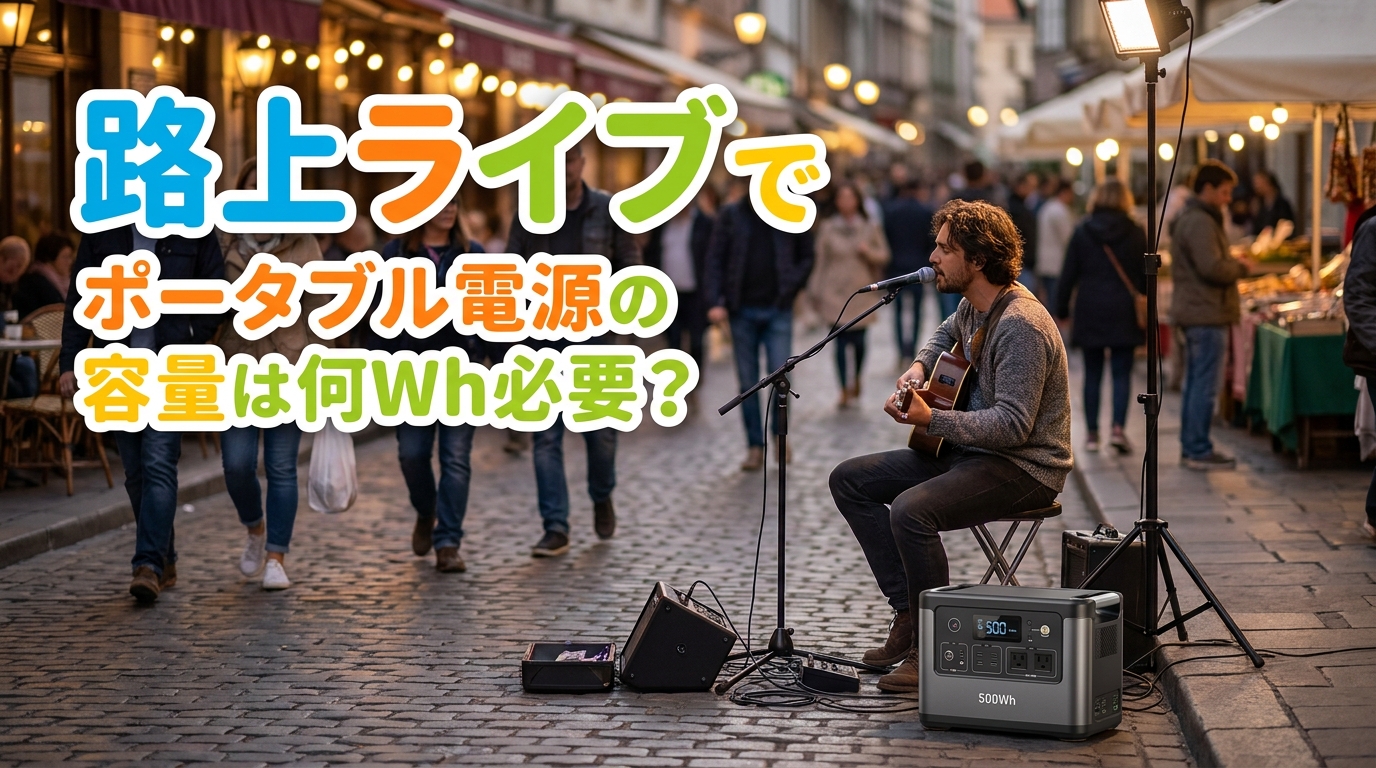 路上ライブでポータブル電源の容量は何Wh必要？