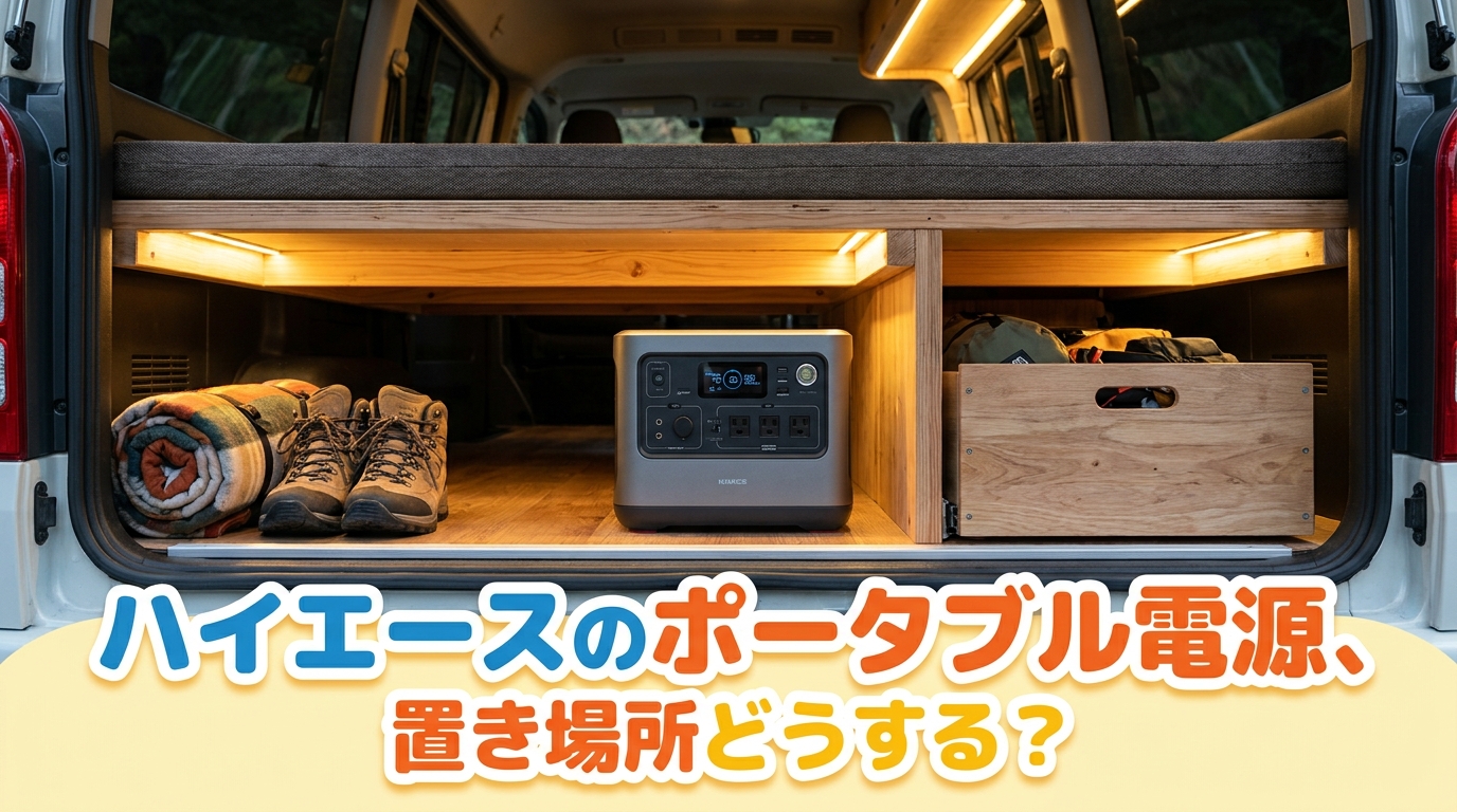 ハイエースのポータブル電源、置き場所どうする？