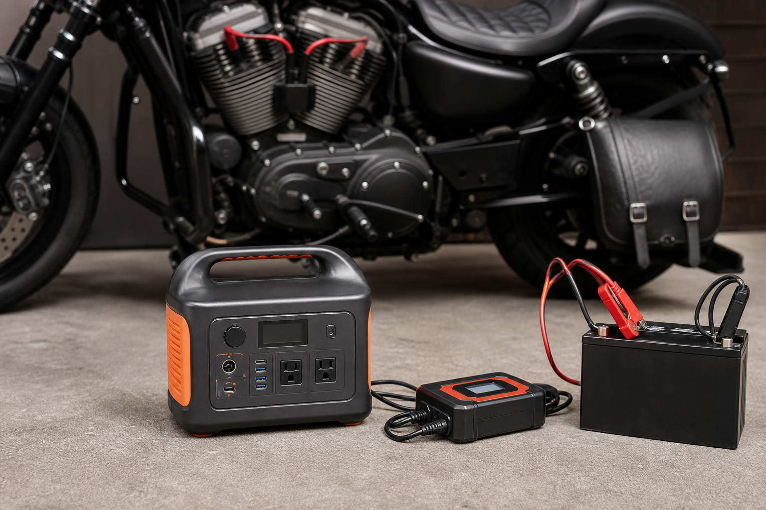 ポータブル電源＋バッテリー充電器の組み合わせで充電できます！