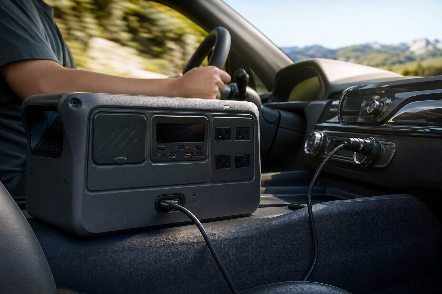 DJI Power 1000 Miniは走行充電ケーブル1本で車から充電できます