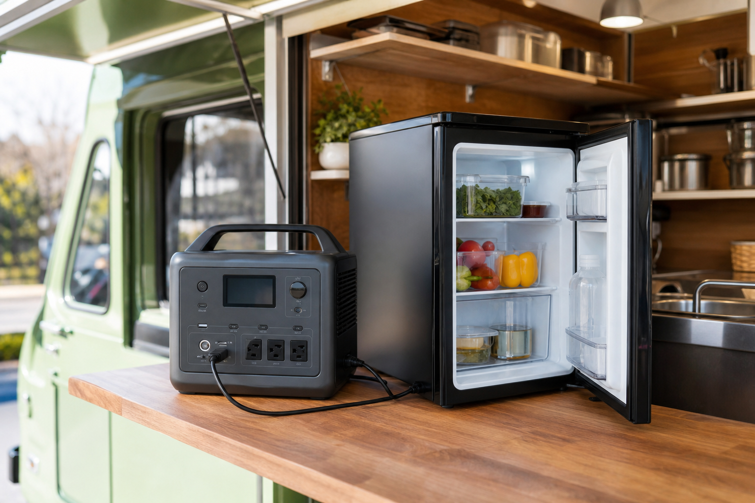 キッチンカーの冷蔵庫にポータブル電源は使えます！ただし選び方が重要